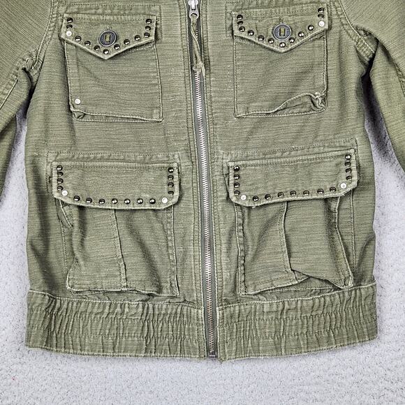 PINK VICTORIAS SECRET Jacket Womens Small Green Denim Military Collared Pockets - Picture 6 of 16